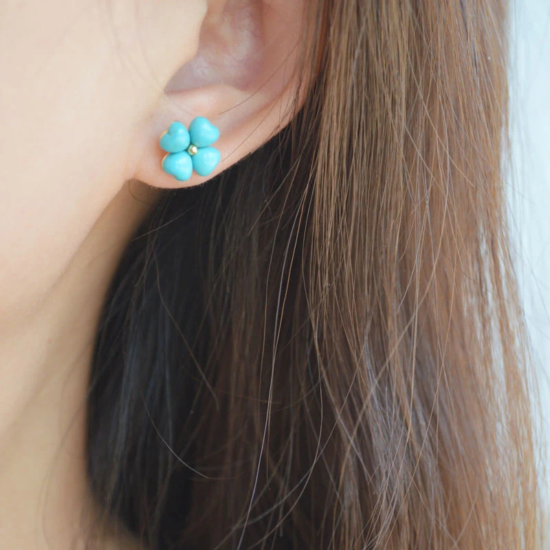 Inspired design new product inlaid turquoise flower love ear studs fresh and sweet noble charm ladies silver jewelry