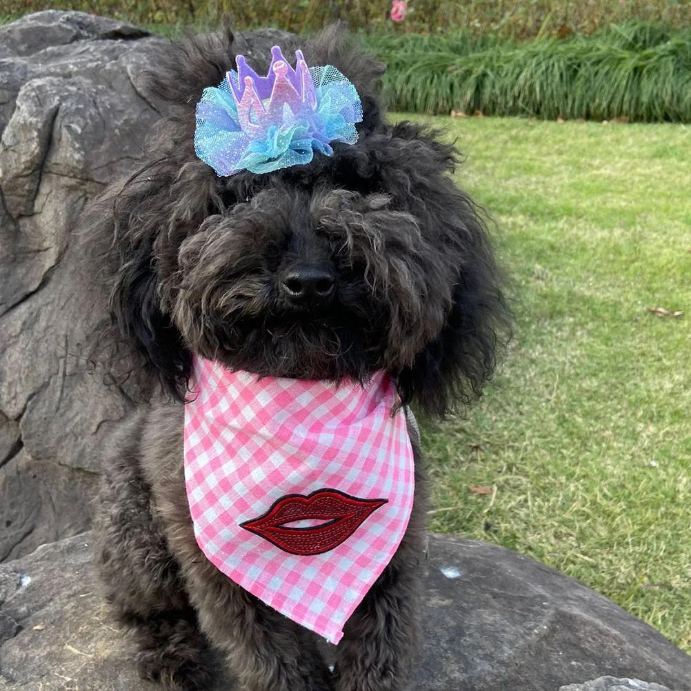 

Crown Shaped Pet Hat Gauze Mesh Decorative Headwear for Small to Large Dogs Cats Birthday Party Parade Photo Shoot Purple