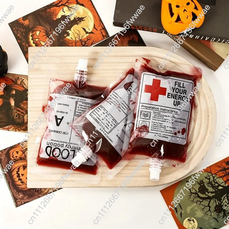 For 200pcs Halloween Blood Bag Vampire Blood Pouch Props Zombie for Horror Cosplay Halloween Party Accessories