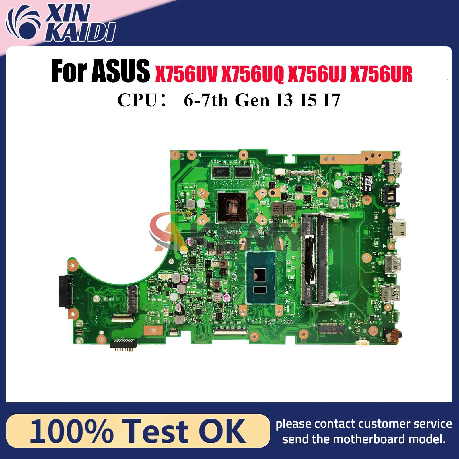 

X756UV Материнская плата для ноутбука ASUS X756UAK X756UR X756UQK X756UJ X756UQ X756U A756U X756UA X756UXM X756UX Материнская плата I3 I5 I7 CPU
