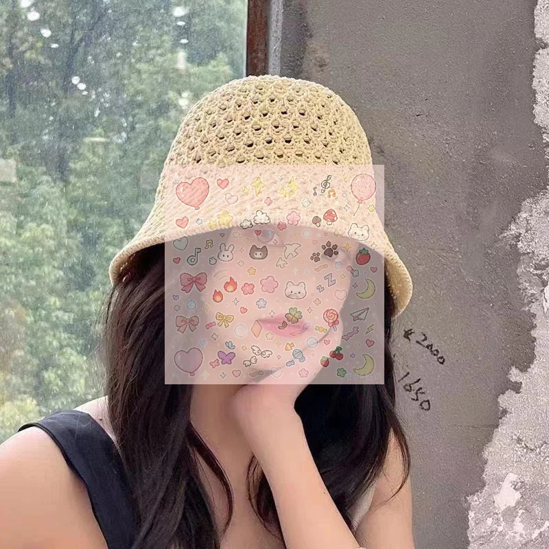 Bucket Hat Designer Wide Brim Women Bucket Hat Summer Straw Woven Sun Visor Hats Hollow Hat Striped Beach Hat