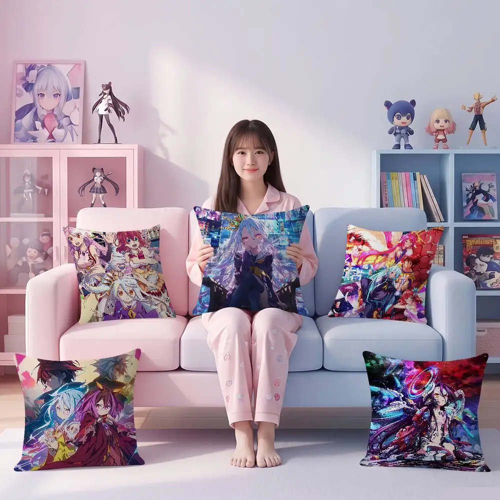 Cushion Office Cushion Pillowcase Car Cushion Cover45X45CM Lumbar Pillowcase Sofa Pillowcover Anime N-NO G-GAME NO LIFE