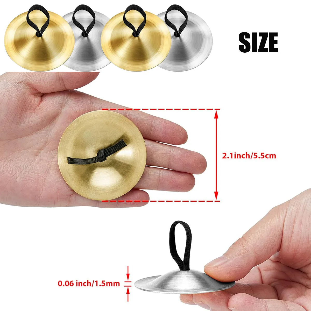 Miwayer 2PCS Mini Finger Cymbals Elastic Band Belly Dance Hand Cymbals Polish Wear-Resistant for Performances Easy to Use