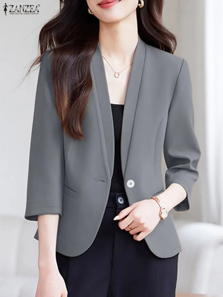 Zanzea escritório feminino outwears outono cardigan elegante blusa de trabalho 2025 elegante decote em v manga longa camisa de escritório sólido casacos finos