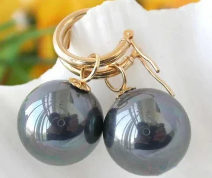 

14mm Tahitian Rainbow Black South Sea Shell Pearl Earring 14KGP