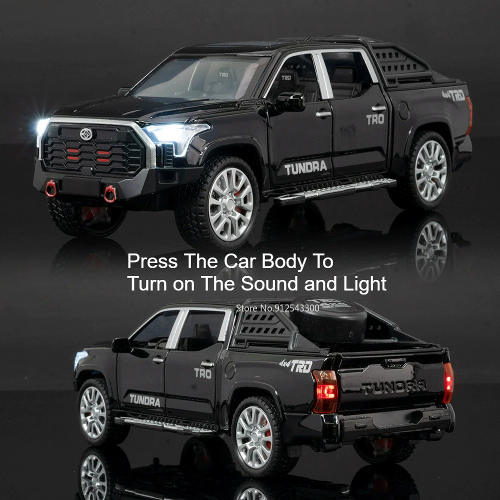 1:32 Scale Tundra MAMMOTH Pickup Model Toy Car Pull Back Sound Light Off-road Vehicle Metal Diecast Models Boys Collection