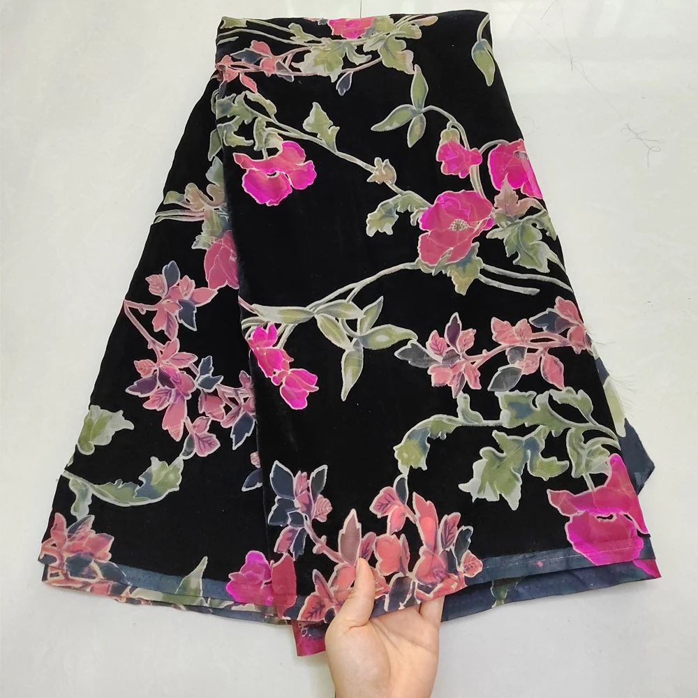 

Nigerian Silk Burnt-Out Velvet Silk African Fabrics Tulle , High Quality Imitated Silk Fabric , 5 Meters