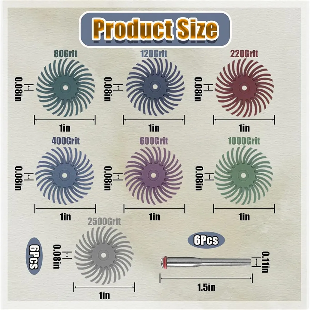 【Limited Offer】42pcs 1 Inch Radial Bristle Disc Kit with 1/8 Inch Shank for Rotary Tool Mixed Grit Abrasive Brush -Polishing Pad