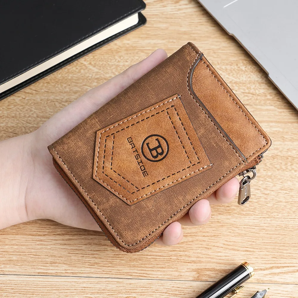 

Luxury Classic Men's Short Wallet Anti Theft RFID Male Bifold Wallets Casual Zipper Closure Coin Pocket Business