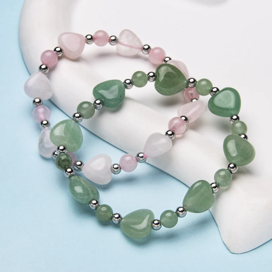 1pc natrual crystal stone gemstone agate heart-shaped rose quartz green aventurine bracelet for women and men