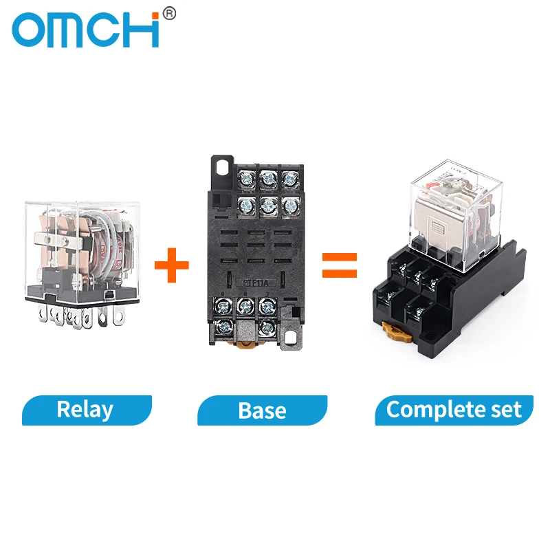 OMCH LY2NJ HH62P HH63P HH64P Small Electromagnetic Relay 8/11/14Pin 10A with Socket Base for DC/AC 12V 24V 36V 110V 220V 380V
