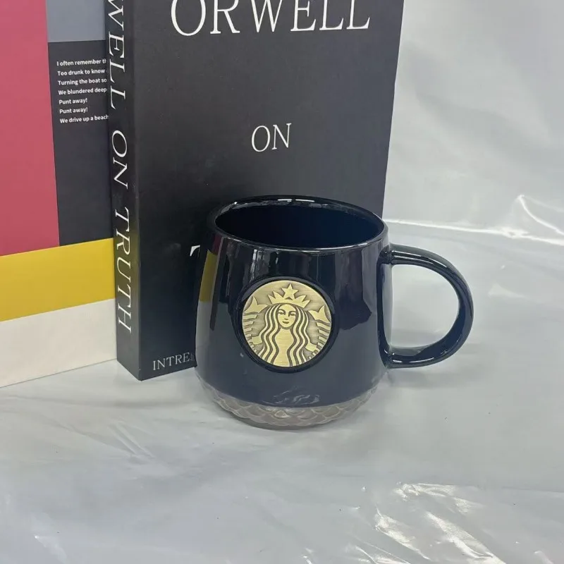 

Starbucks Black Scale Pattern Mug 355ml, Ceramic Coffee Cup with Gold Siren Logo, Great Gift