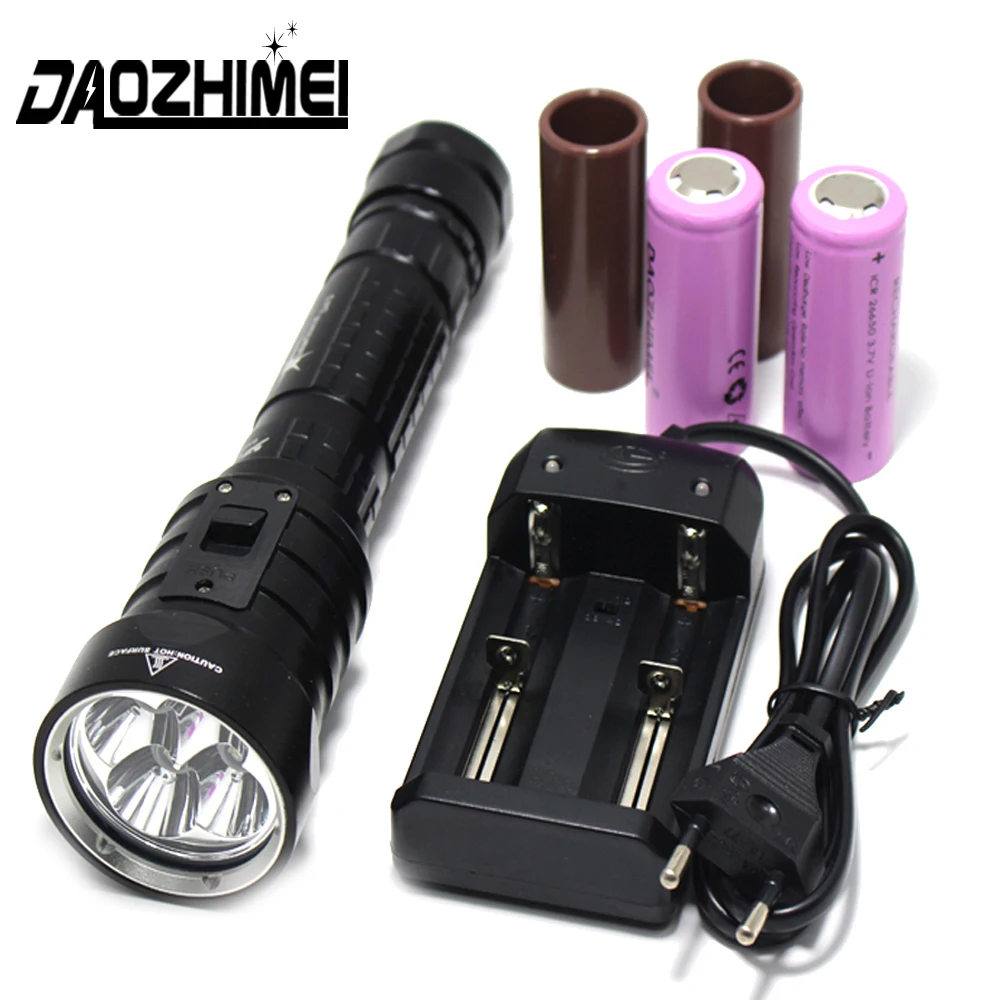 

High Power LED Diving flashlight 3 modes Underwater Yellow White Light Dive headlight 26650 Scuba Dive Flash Light