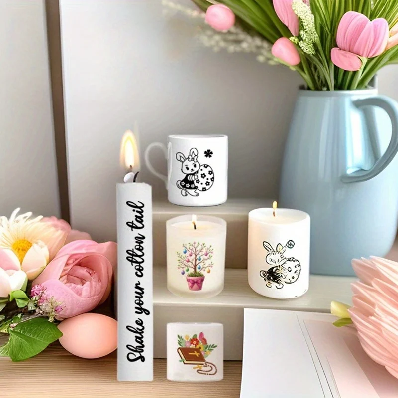 Easter Themed Decorative Stickers,Romantic Candlelight Cartoon Candle Stickers,Suitable for Candle,Cup,Gift Packaging Decoration