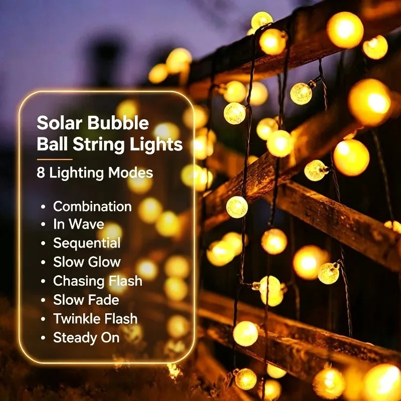 Waterproof Solar Crystal Globe Fairy String Lights 20/30/50/100/200 LED Outdoor Bubble Ball Lamp Yard Camping Holiday Decoration