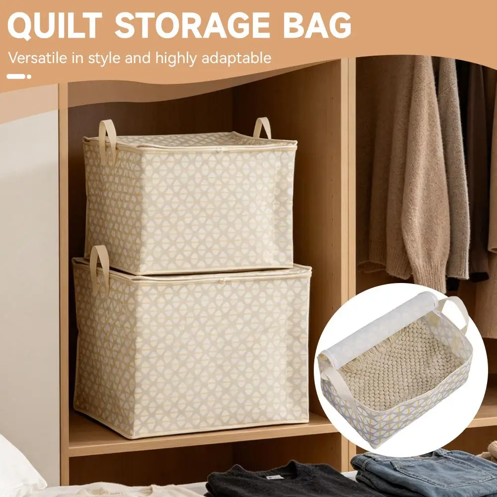 Foldable Quilt Storage Bag With Handle Large Capacity Dust-Proof Clothes Organizer Non-Woven Moving Storage Bin