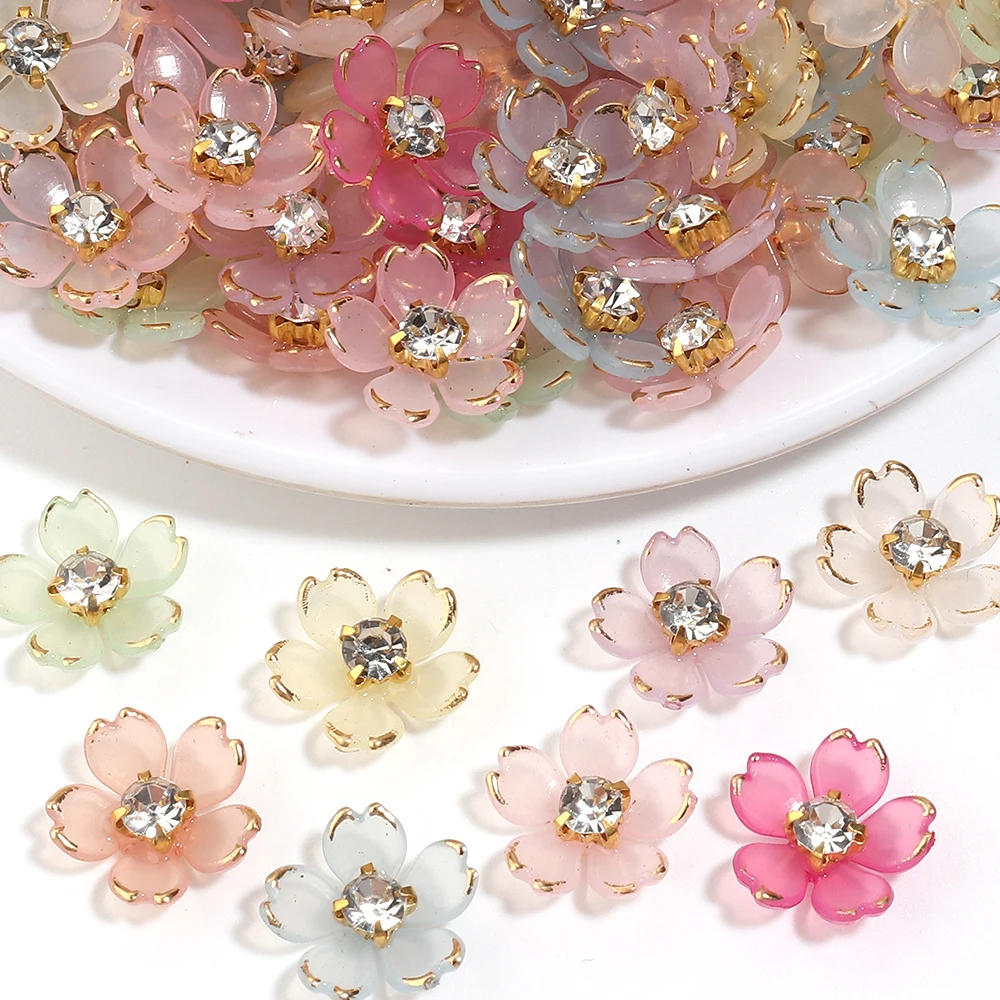 50pcs﻿ 14mm Acrylic Flowers Rhinestone Patch Decorative Beads Pearl Bauhinia Flower Base for Jewelry Making Clothing Headwear