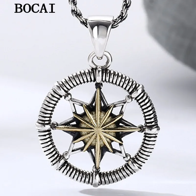 

BOCAI NEW S925 Sterling Silver Vintage Fashionable Starry Rudder Pendant Men's and Women's Gift Free Shipping