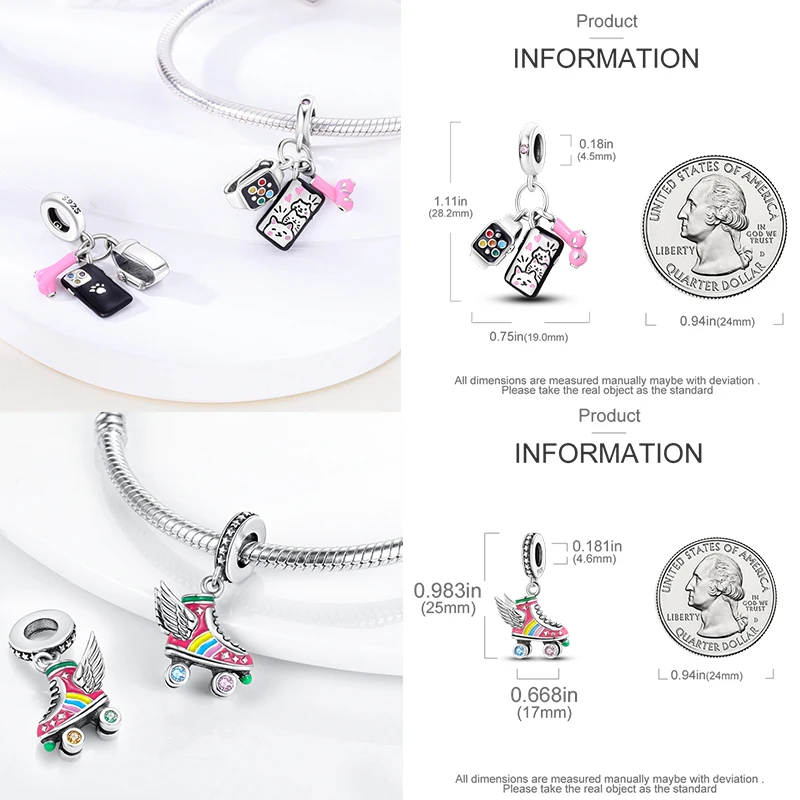 925 Sterling Silber Mode-Charm-Perlen Parfüm High Heel Lippenstift Ballett Handtasche DIY Armband Halskette Geschenk für Frauen Mädchen – Detail 9