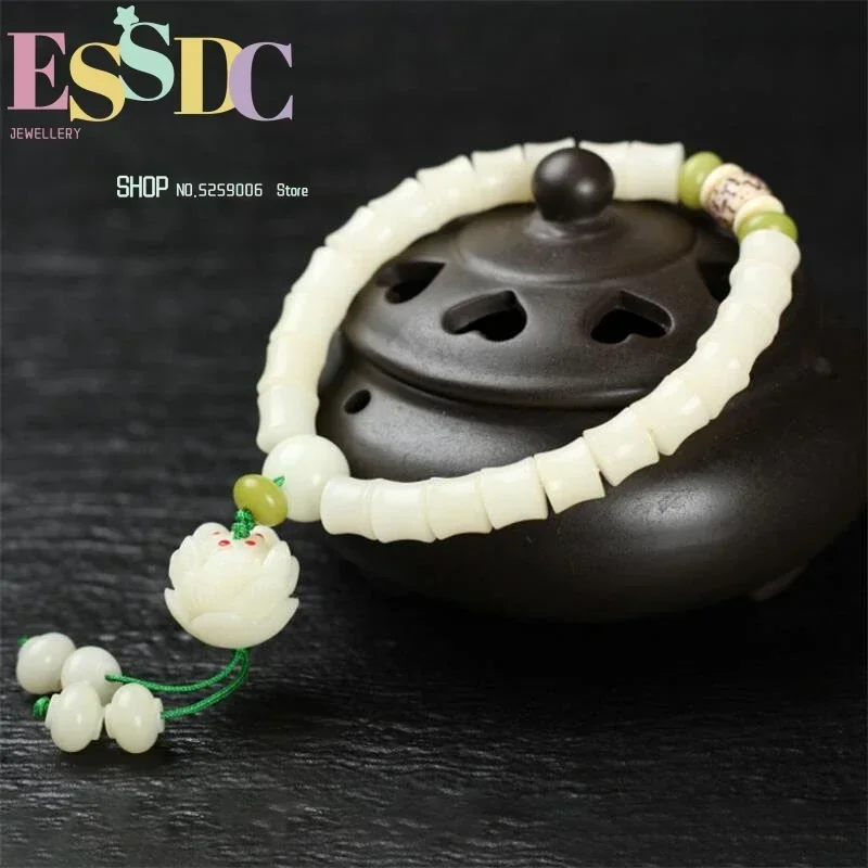 New 100%Natural Bodhi Root Hand String Hainan White Lotus Charm Bracelet Lovers' National Wind Ornaments Wholesale Women Jewelry