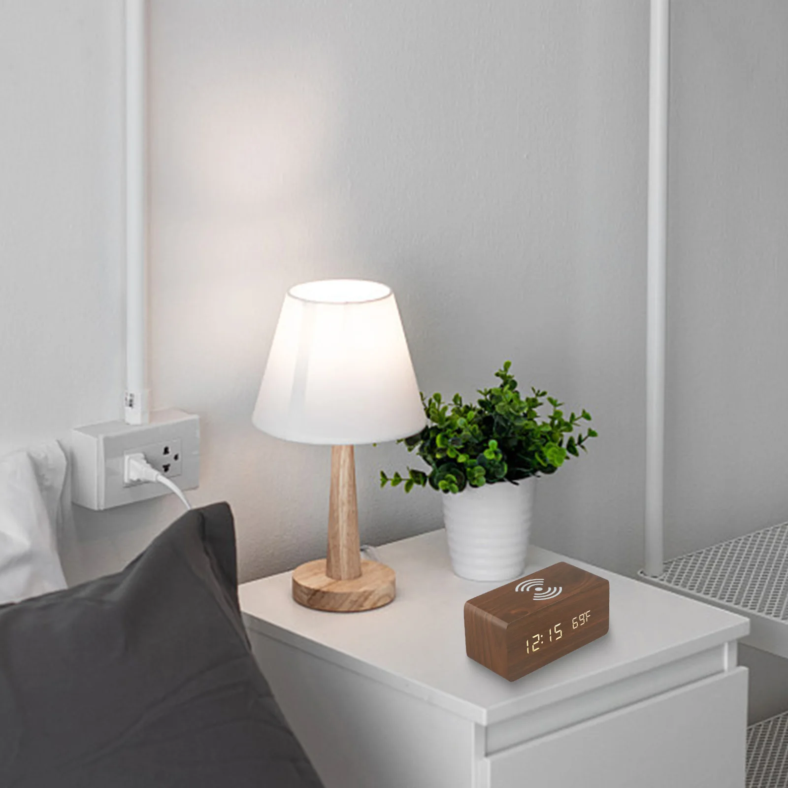 

Совершенно новые высококачественные комплекты часов в сборе, USB-кабель для спальни, беспроводная зарядка, дисплей даты, деревянные цифровые часы