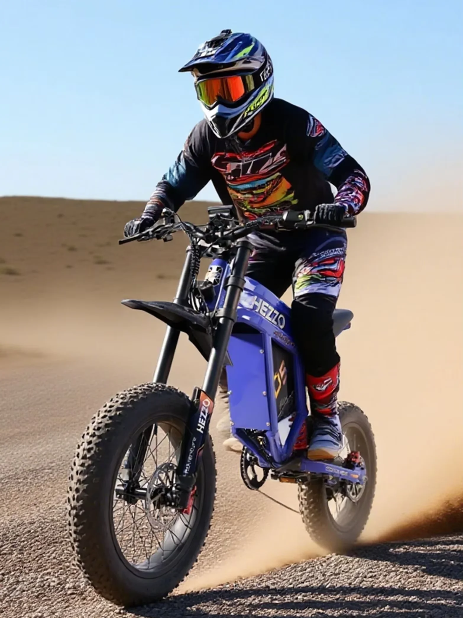 HEZZO 3000W 60V 43mph Powerful Electric Dirt Bike D5 20*4.0 Fat Tire Adult E-Motocross 75-93Miles US Stock 1-Yr Warranty