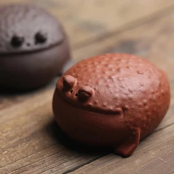 도자기 9CM 행운의 개구리 동상 차 애완 동물 선 거친 도자기 수제 중국어 동물 귀여운 조각 홈 장식