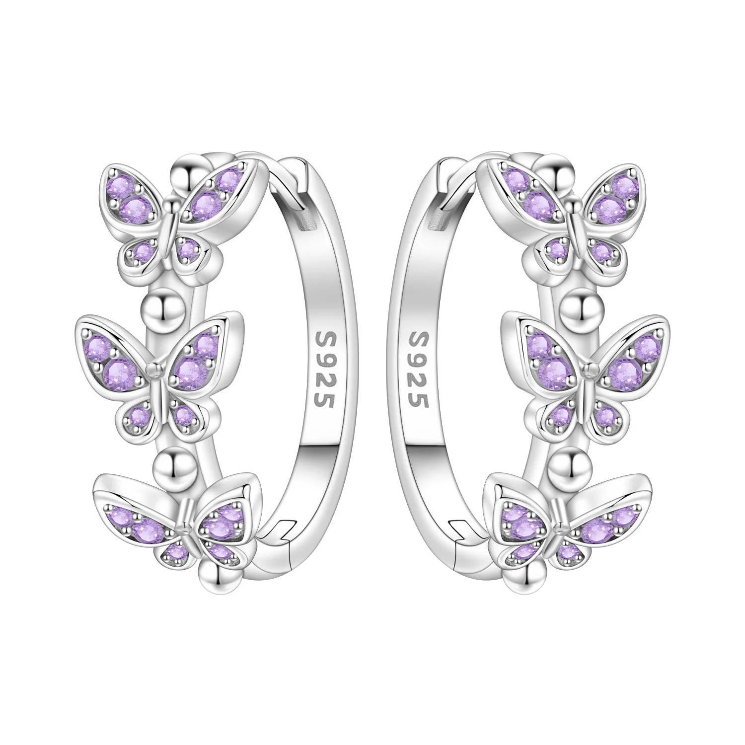 

PANPOKI Original 925 Sterling Silver Purple Butterfly Insect Earrings Women Hoop Earring Anniversary Jewelry Trendy Gifts