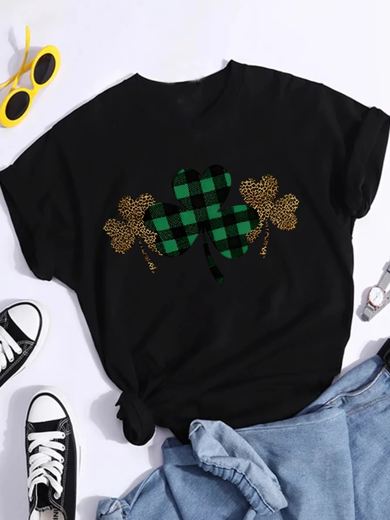 

Kawaii Clothes Women Tops Shamrock Shirt Irish Graphic Tee Vintage St Patrick's Day Shirts Saint Patricks Day T-Shirt Irish