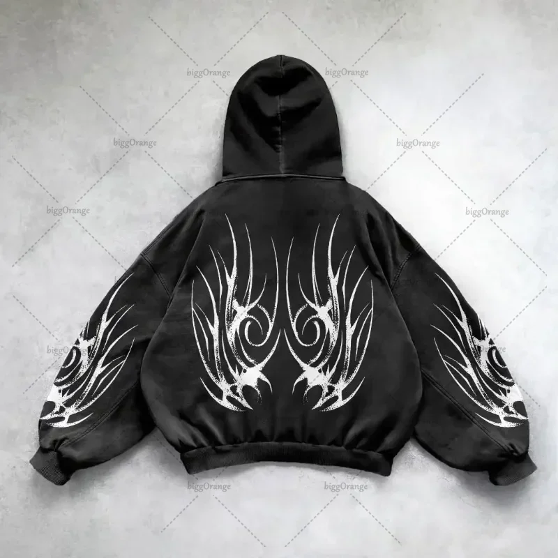 

Y2k American retro Streetwear Men zipper hoodie Harajuku Hip hop Fashion Print Design Jacket Trend Sports casual sweatshirt