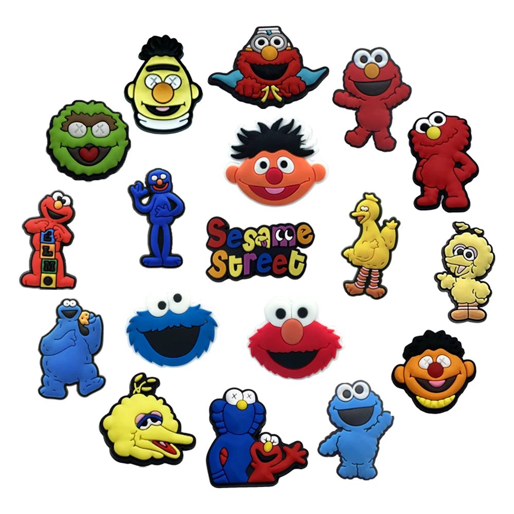 11-15pcs/Set Sesame Street Shoe Charms Cartoon Shoes Accessories DIY Shoe Decoration for Clog Sandal Garden Buckle Kids Gifts