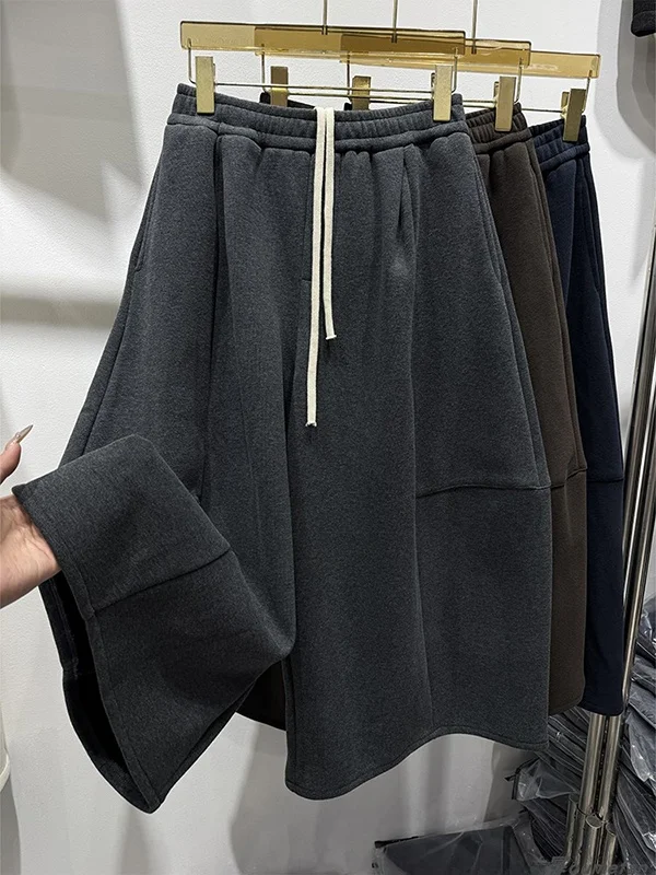 

Retro Lazy Style Thickened Casual Pants High Waist Wide Leg Pants Autumn Winter Loose Slimming Woolen Sports Trousers for Women