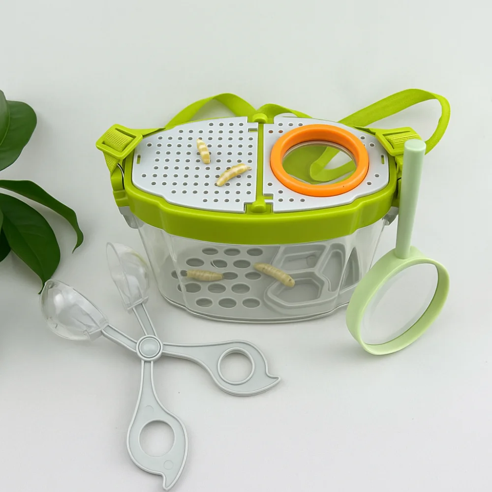 

5X Magnifying Glass Insect Observation Box Kit Adjustable Straps Breathable Silkworms Breeding Tank Multifunctional Removable