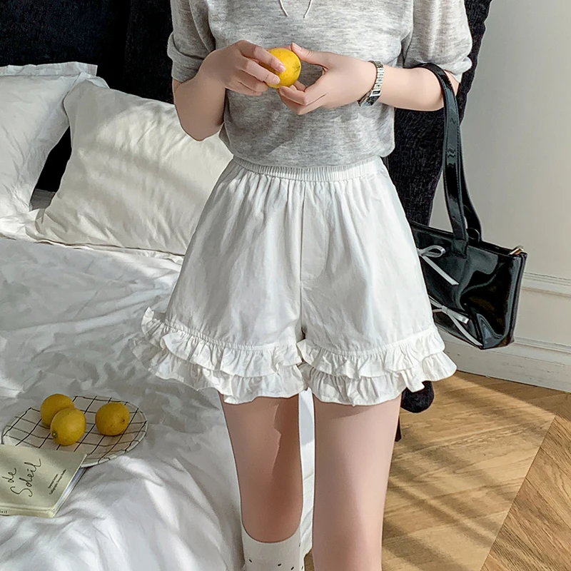 

Повседневные хлопковые шорты-юбка для женщин, весна-лето, новинка, с цветочным принтом, оборками, на резинке, дышащие, удобные