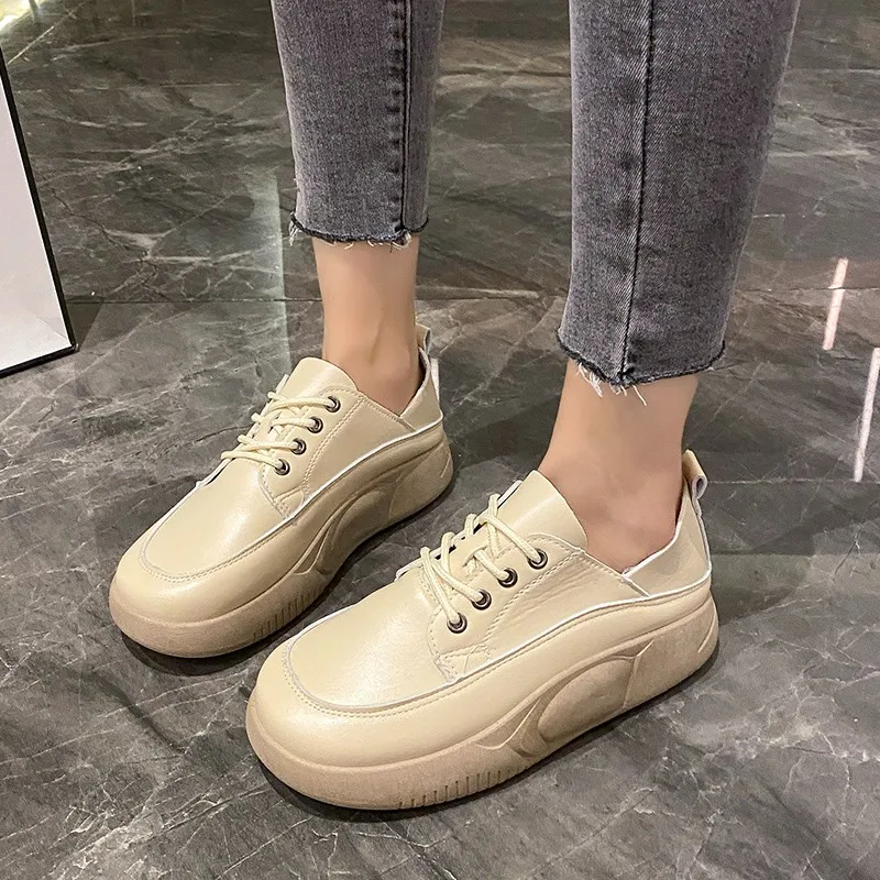 Leather Casual Sneakers Women Fashion Women's Non-slip Chunky Sports Shoes for Women Soft-soled Breathable Small Leather Shoes