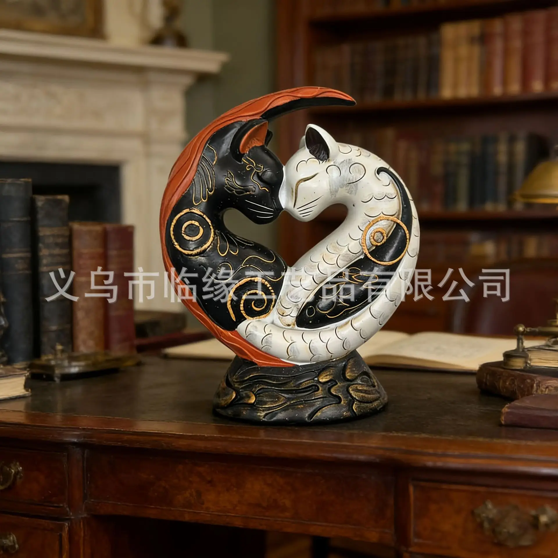 Vintage Egyptian Cat God Statue Black White Resin Cat Figurine Ancient Egypt Art Ornament for Home Office Desktop Decor Gift
