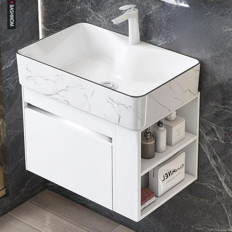 Minimalist Mini Bathroom Cabinet with Side Storage Ceramic Integrated Basin Bathroom Vanity Cabinet with Sink Bathroom Furniture