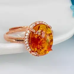 Natural Amber Flower Ring Women Healing Gemstone Fine Jewelry Genuine Baltic Amber Floral Rings Adjustable Anillos Mujer Gifts