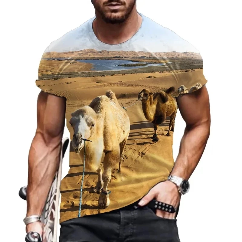 Fashion New Desert Camel Pattern Men's Pullover T-shirt Summer New Short Sleeve Print Street Comfort Large Short Sleeve 6XL