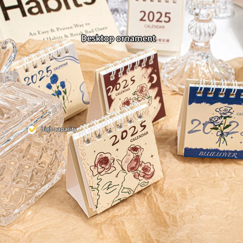 2025 Multifunctional Mini Catton Small Desk Calendar Pocket Portable Calendar Punch Plan Desktop Decoration