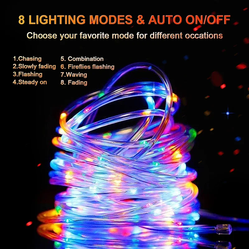 200 LED Rope Light Waterproof Outdoor Powered Fairy Lights 8 Mode Garden Yard Holiday Tree Decor Light