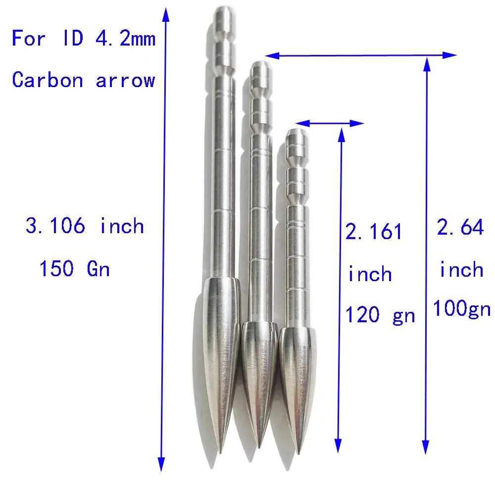 50pcs Arrowheads 100/120/150/200 Grains for ID 4.2mm Arrow Shaft Point Carbon Steel Target Aroow Tip Broad Head Archery Hunting