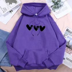 Black Heart Printing Women Hooded Fleece Comfortable Hoodies Crew Neck Casual Hoodie Classic Harajuku Fashion Female Tracksuits