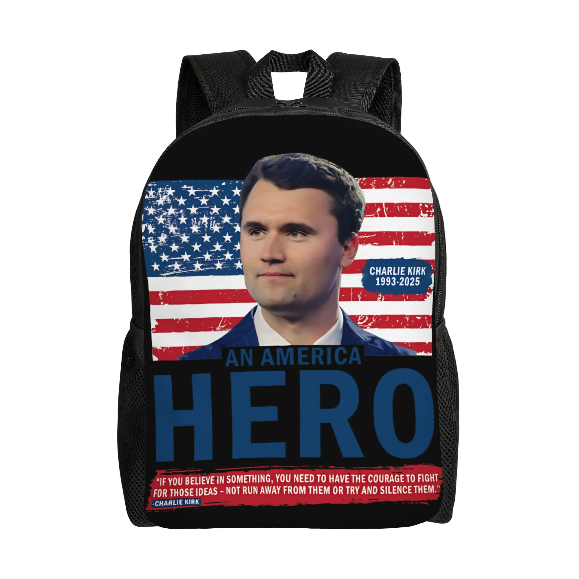 

Классический рюкзак Charlie Kirk American Hero Flag для спорта, школы, бизнеса, повседневного использования, для мужчин и женщин, студенческий, холщовый.