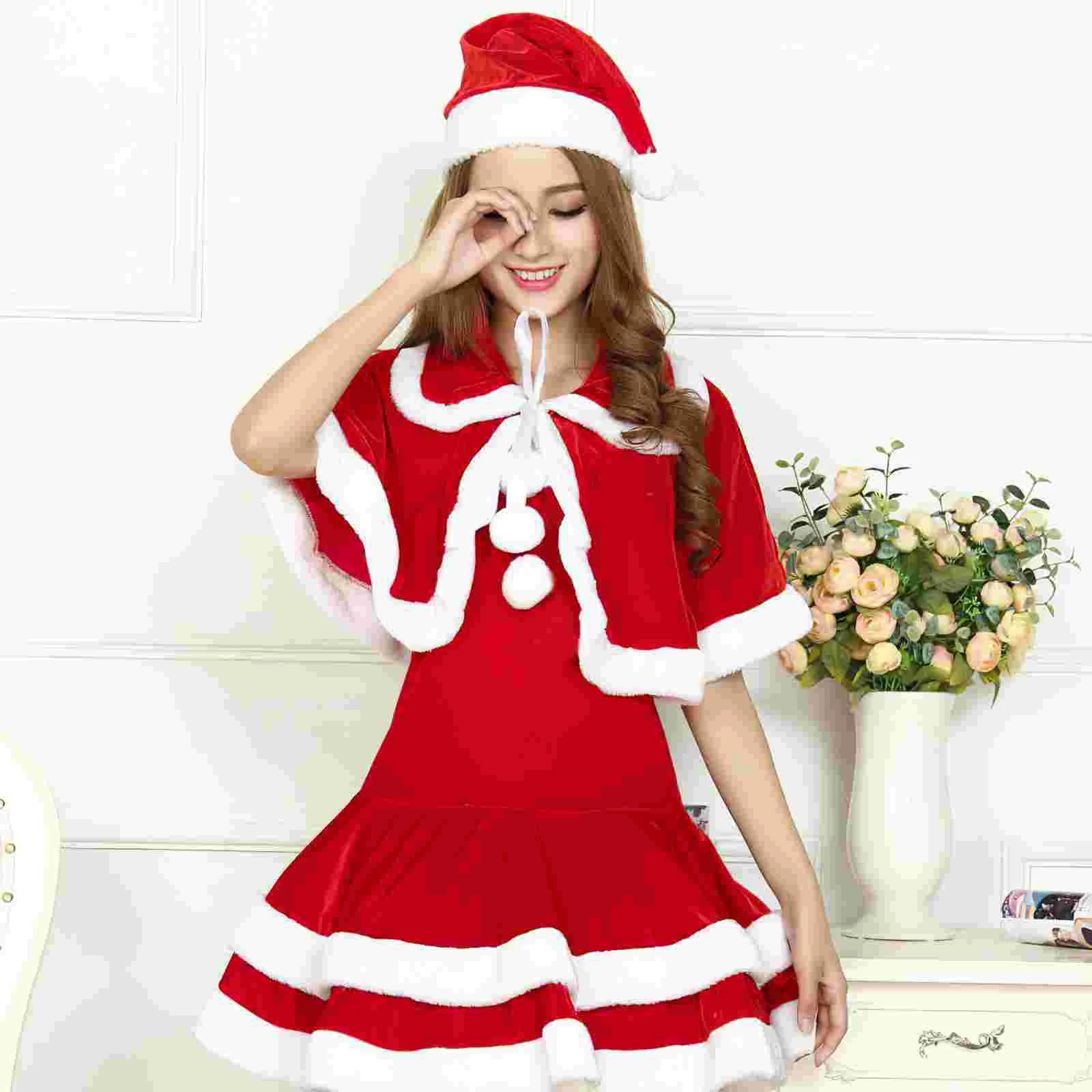 Christmas Santa Shawl Short Cape Winter Warm Cosplay Party Costume for Girls Women (Free Size) Christmas Short Shawl