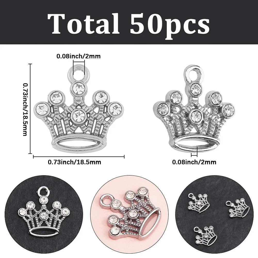 

50Pcs Zinc Alloy with Rhinestone Pendants Charms Platinum 18.5x18.5x2mm Hole: 2mm