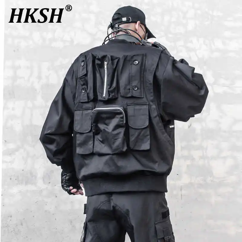 

HKSH Niche Heavy Weight Pilot Jacket Men's Tide Dark Punk Zipper Safari Style Autumn Coat Three-dimensional Multi Pockets HK2540