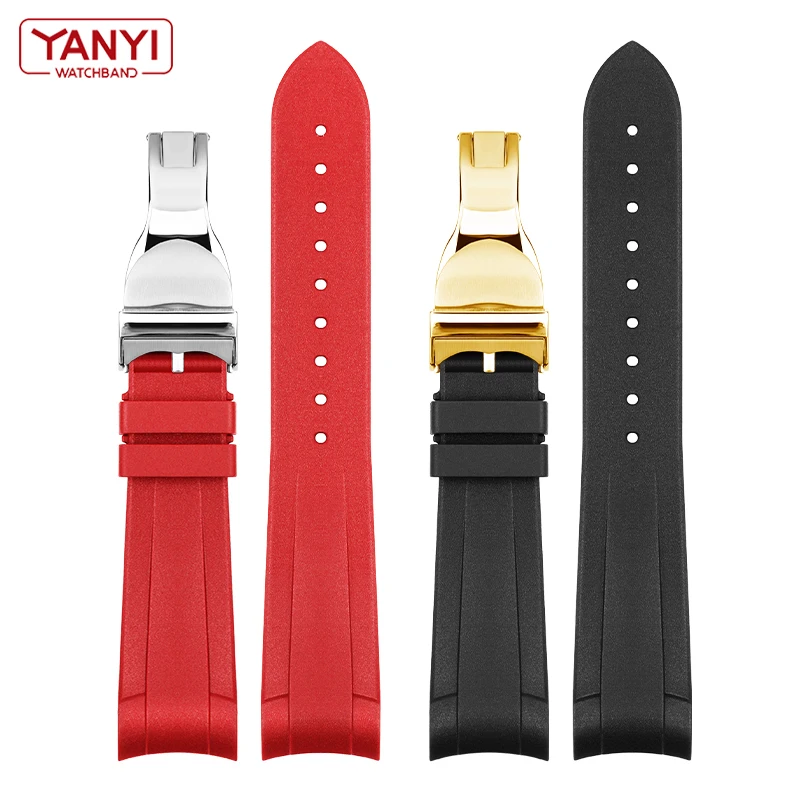 High quality Rubber watchband for tudor Black Bay GMT watch strap Curved End Folding buckle Black Blue Red 22mm Wrist band