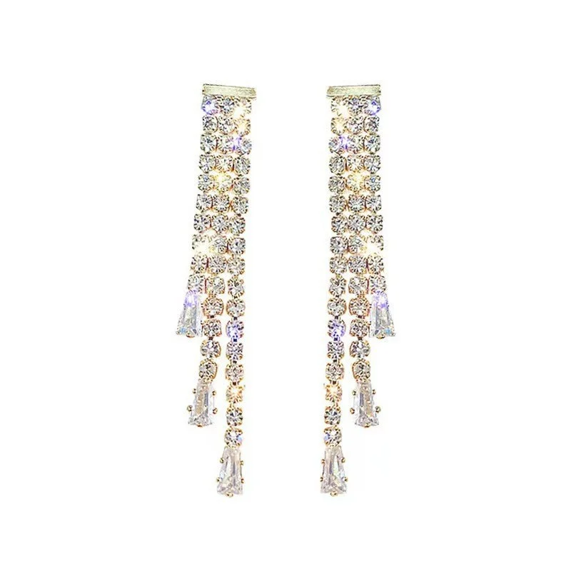 Shiny Rhinestone Long Tassel Drop Earrings for Women Fashion Rhinestone Dangle Earring Wedding Statement Party Jewelry Gifts