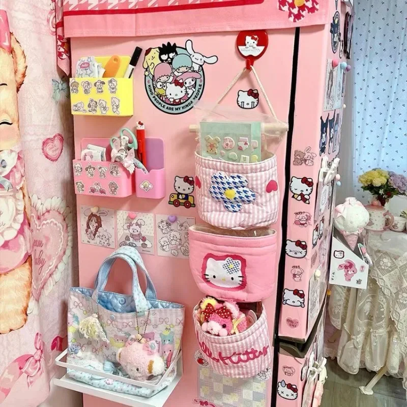 Kawaii Hellokitty Storage Hanging Bags Anime Sundries Storage Bag Cartoon Home Decor Hanging Wall Pouch Dormitory Organiser